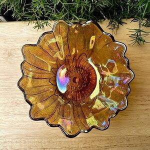 Vintage iridescent marigold sunflower trinket bowl
